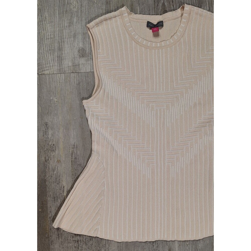 Vince Camuto Women's Small Beige Sleeveless Top Wide Ribbed, Summer Casual - Picture 2 of 10